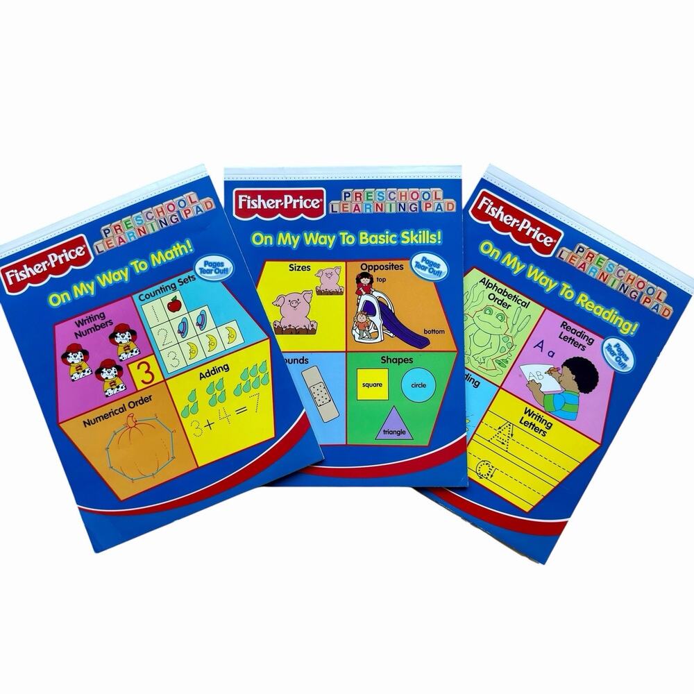 Vintage 1997 Fisher-Price Preschool Learning Pad Set Of 3 Math Reading Basics